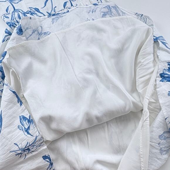 Reformation Frieda Linen Midi Dress Size 4 Blue White Floral Trad Wife Cottage - Picture 10 of 16